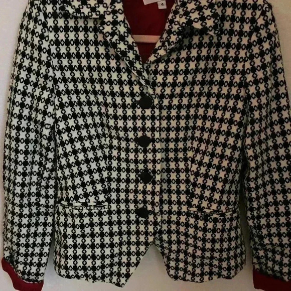 Bloomingdale’s Geometric Print Y2K Black\White Wool Blend Tweed Blazer Size 4 - Picture 5 of 12
